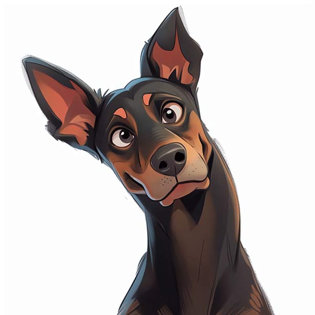 Adorable Doberman Illustration: Puzzled Pup with Tilted Head!